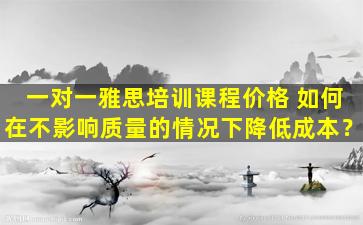 一对一雅思培训课程价格 如何在不影响质量的情况下降低成本？